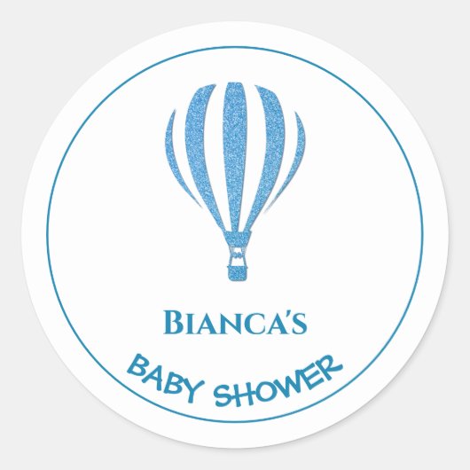 Sticker Rond Baby shower Blue Hot Air Balloon (Devant)