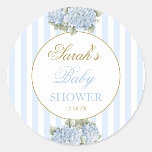 Sticker Rond Baby shower Blue Hydrangea (Devant)