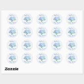 Sticker Rond Baby shower Blue Hydrangea Personnalisé (Feuille)