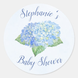Sticker Rond Baby shower Blue Hydrangea Personnalisé