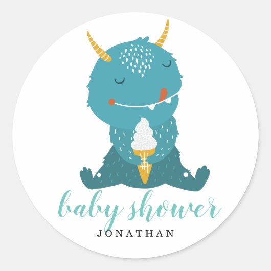 Sticker Rond Baby shower Blue Little Monster (Devant)