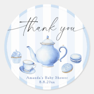 Sticker Rond Baby Shower Blue Tea Party Merci
