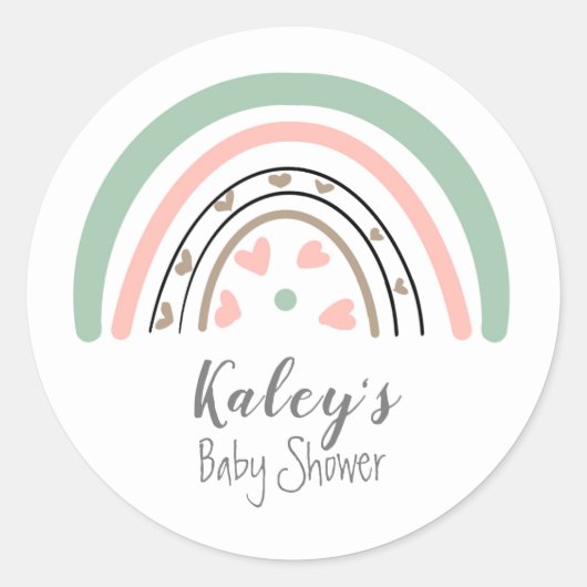 Sticker Rond Baby Shower Bohème Arc-en-ciel (Devant)