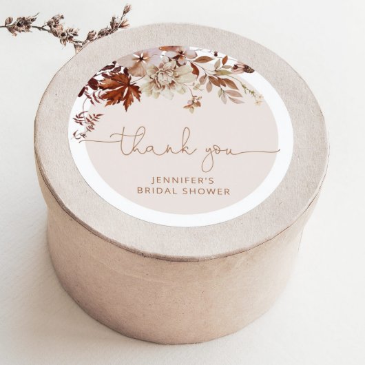 Sticker Rond Baby shower bohème feuilles d'automne