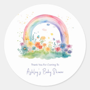 Sticker Rond Baby Shower Bohème Fleur de Fleur Arc-en-Ciel