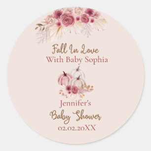 Sticker Rond Baby Shower Bohème Rose Citrouille Tombez Amoureux
