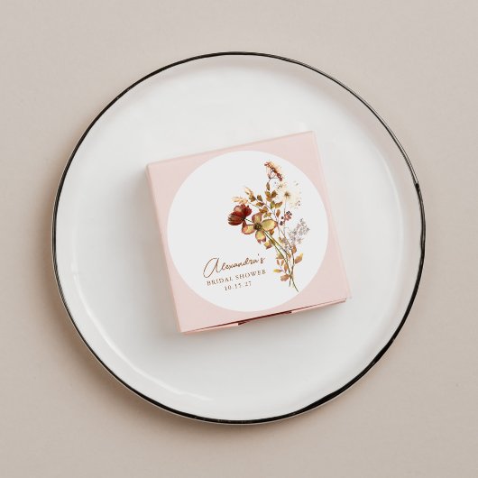 Sticker Rond Baby Shower Bohème Rustique Nature Botanique