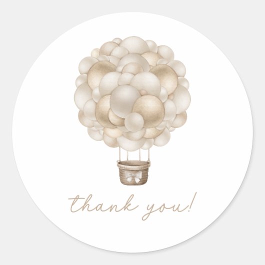 Sticker Rond Baby shower Boho Beige Hot Air Balloon (Devant)