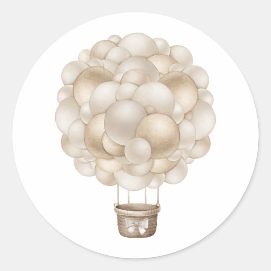 Sticker Rond Baby shower Boho Beige Hot Air Balloon (Devant)