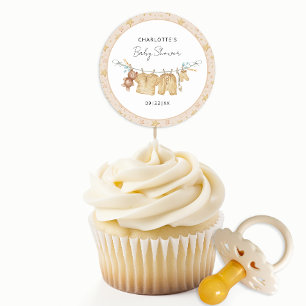 Sticker Rond Baby shower Boho Brown Cloche Watercolor