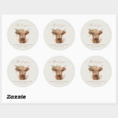 Sticker Rond Baby shower Boho Cow Couples Merci (Feuille)