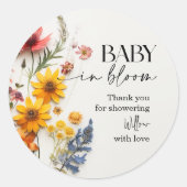 Sticker Rond Baby shower Boho Fleur sauvage de fleurs pressées (Devant)
