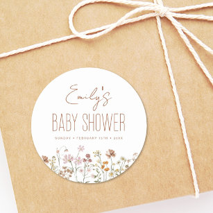 Sticker Rond Baby shower Boho Fleur sauvage En Terracotta En Fl