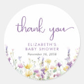 Sticker Rond Baby shower Boho Fleur sauvage Merci  (Devant)