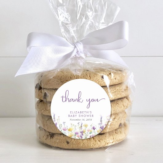 Sticker Rond Baby shower Boho Fleur sauvage Merci 