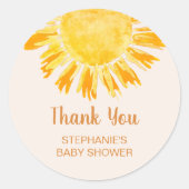 Sticker Rond Baby shower Boho Jaune soleil Merci (Devant)