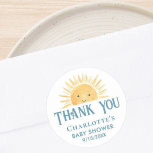 Sticker Rond Baby shower Boho Jaune soleil Merci
