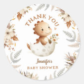 Sticker Rond Baby shower Boho Neutral Cute Dinosaur (Devant)