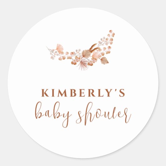 Sticker Rond Baby shower Boho Simple Petit Fleur sauvage (Devant)
