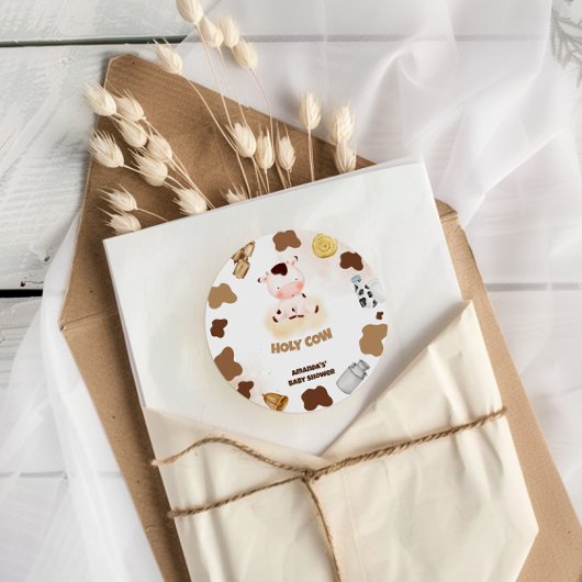 Sticker Rond Baby Shower Boho Vache
