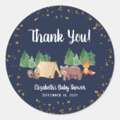 Sticker Rond Baby shower Bois Animaux Merci (Devant)