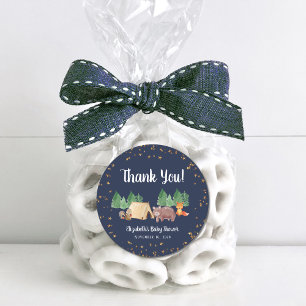 Sticker Rond Baby shower Bois Animaux Merci