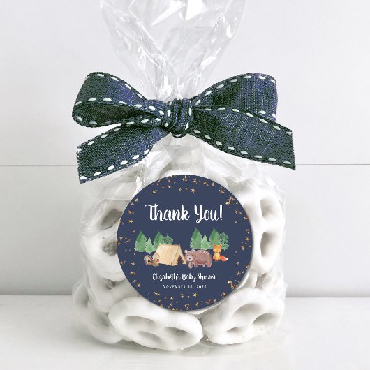 Sticker Rond Baby shower Bois Animaux Merci