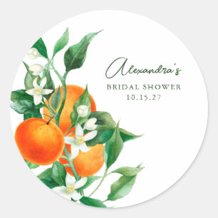 Sticker Rond Baby Shower Botanique Minimaliste Orange Fruit