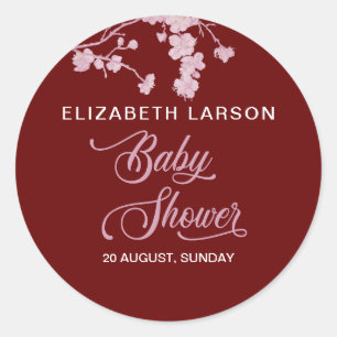 Sticker Rond Baby shower Bourgogne Sakura Cherry Blossoms
