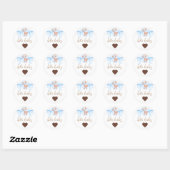 Sticker Rond Baby shower Brown Bear Blue Bow (Feuille)
