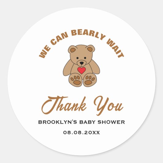 Sticker Rond Baby shower Brown Ours En Teddy Nous Pouvons Atten (Devant)