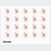 Sticker Rond Baby shower Brown Teddy Bear Balloon Pastel Pink (Feuille)