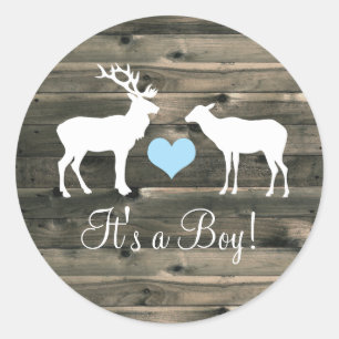 Sticker Rond Baby shower Buck and Doe (bleu)