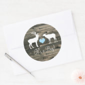 Sticker Rond Baby shower Buck and Doe (bleu) (Enveloppe)