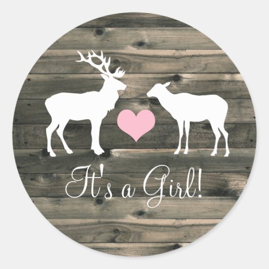 Sticker Rond Baby shower Buck and Doe (rose) (Devant)