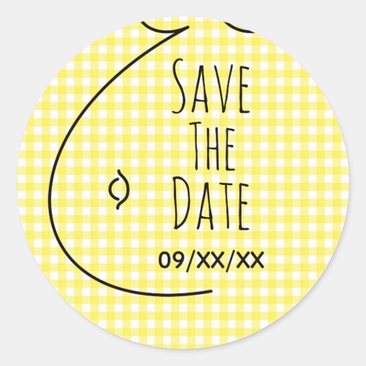 Sticker Rond Baby shower Bump Plaid Jaune Bump Enregistrer La D (Devant)