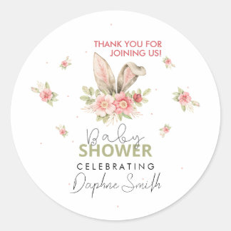 Sticker Rond Baby shower Bunny oreilles et design floral