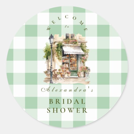 Sticker Rond Baby Shower Café Vert Français (Devant)