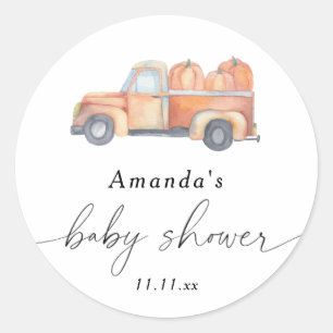 Sticker Rond Baby shower camion citrouille automne