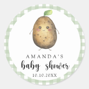 Sticker Rond Baby-Shower Caricatural de Bébé Patate