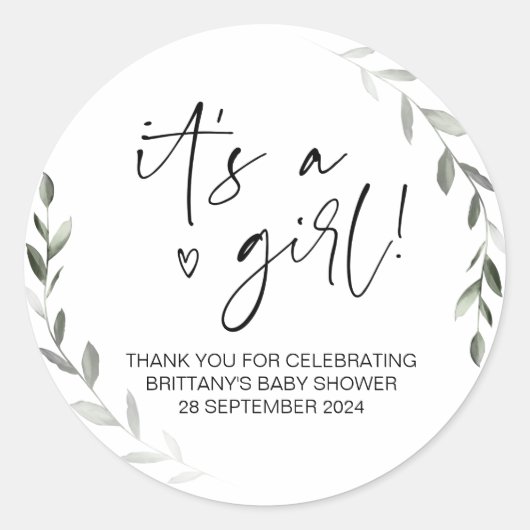 Sticker Rond Baby shower C'est une fille maman d'être Fête Fave (Devant)