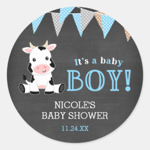 Sticker Rond Baby shower Chalkboard Cow Bow