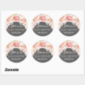Sticker Rond Baby shower Chalkboard Pink Watercolor Flowers (Feuille)