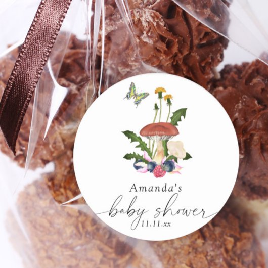 Sticker Rond Baby shower champignons