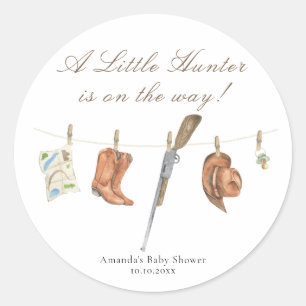 Sticker Rond Baby Shower Chasseur à l'aquarelle