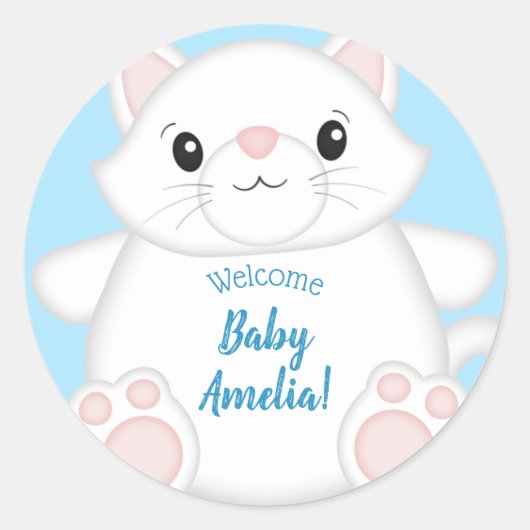 Sticker Rond Baby shower chat Kitty Blue (Devant)