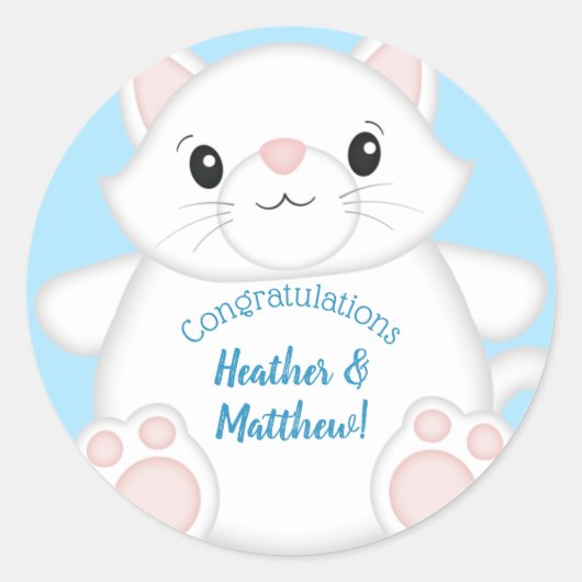 Sticker Rond Baby shower chat Kitty Blue (Devant)