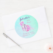 Sticker Rond Baby shower Chaussons Ballet Aquarelle Rose (Enveloppe)