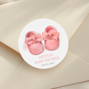 Sticker Rond Baby shower Chaussures Aquarelle Rose