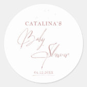 Sticker Rond Baby Shower Chic Écriture Rose Doré (Devant)
